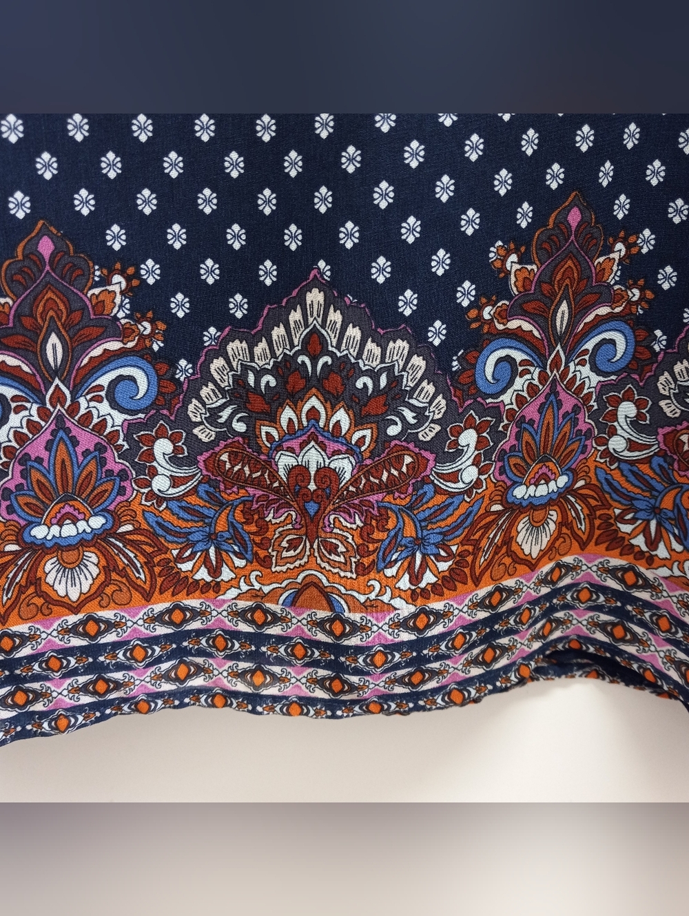 Long Tall Sally Boho Tunic Top Blue Size 16 Peasant Cottagecore Paisley Border - Picture 7 of 12